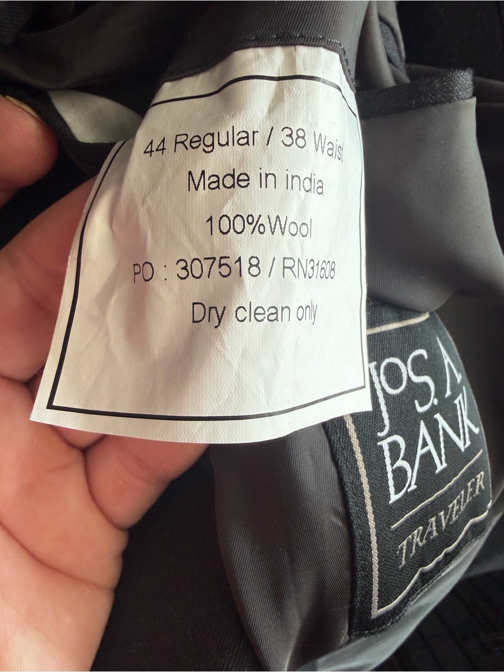 Jos. A. Bank Traveler Collection Tailored Fit Black Wool Blazer Career 44R/38W - Picture 9 of 10